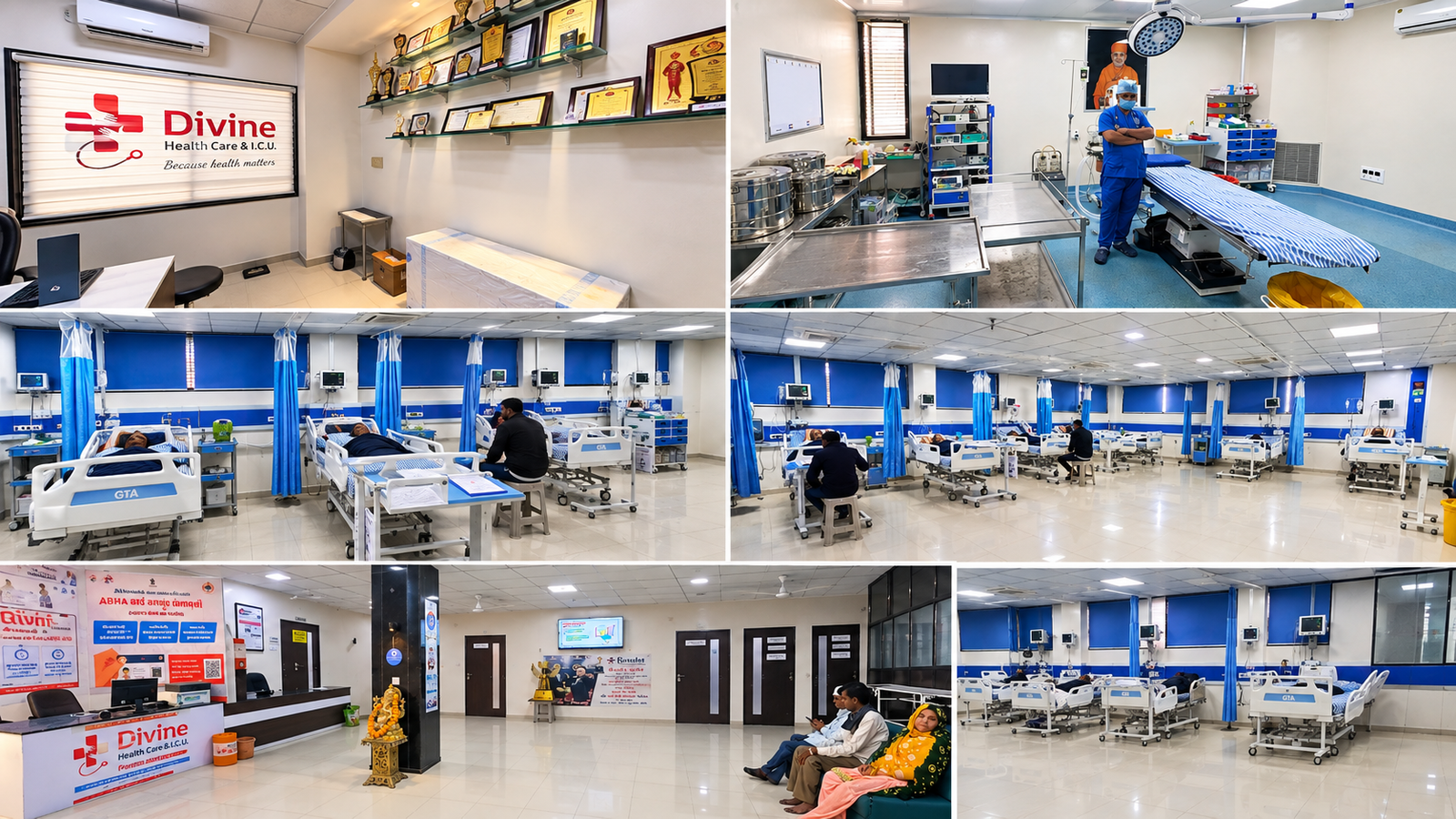 Divine Healthcare & ICU — reception, operation theatre and ICU wards